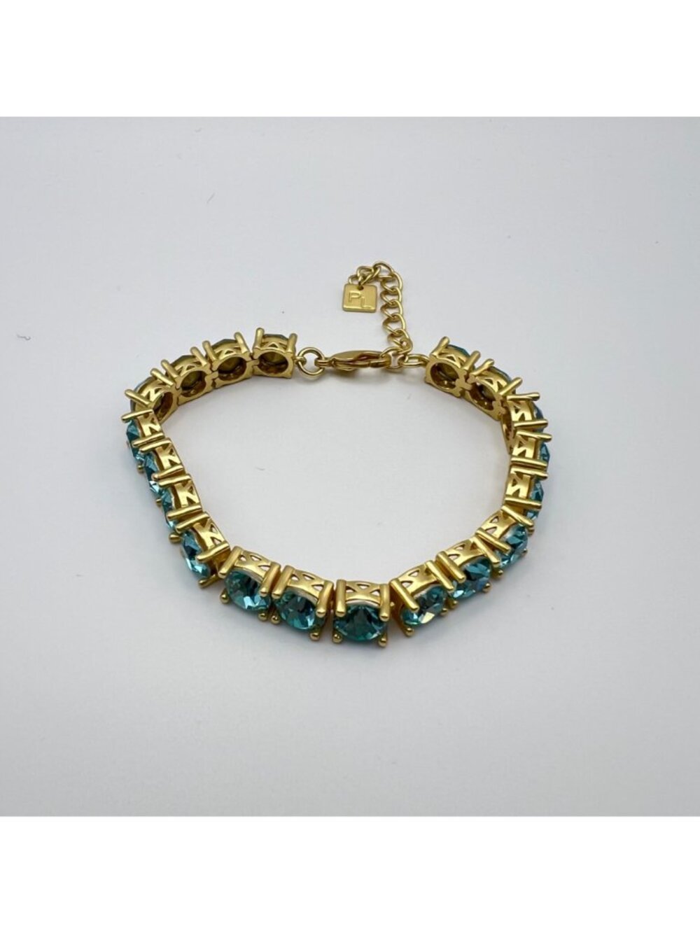 Park Lane Gold-Tone Bracelet Aqua Blue Crystal Tennis Impression Adjustable Box - Picture 4 of 9